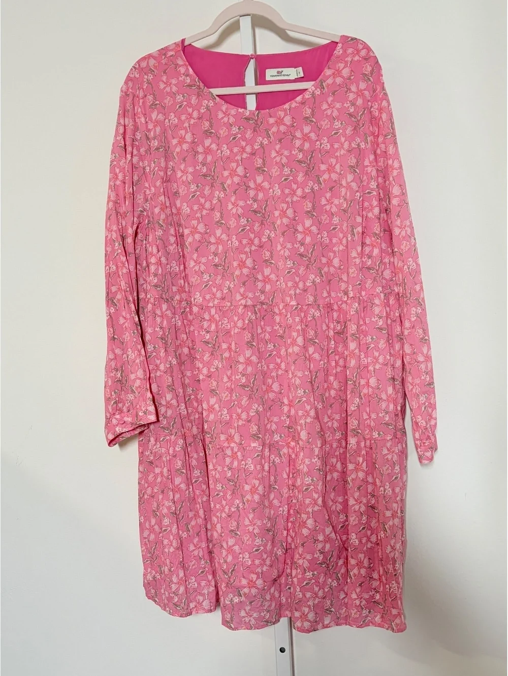 Vineyard Vines Women's 3X Pink Floral Long Sleeve Dress Cotton Rayon Blend